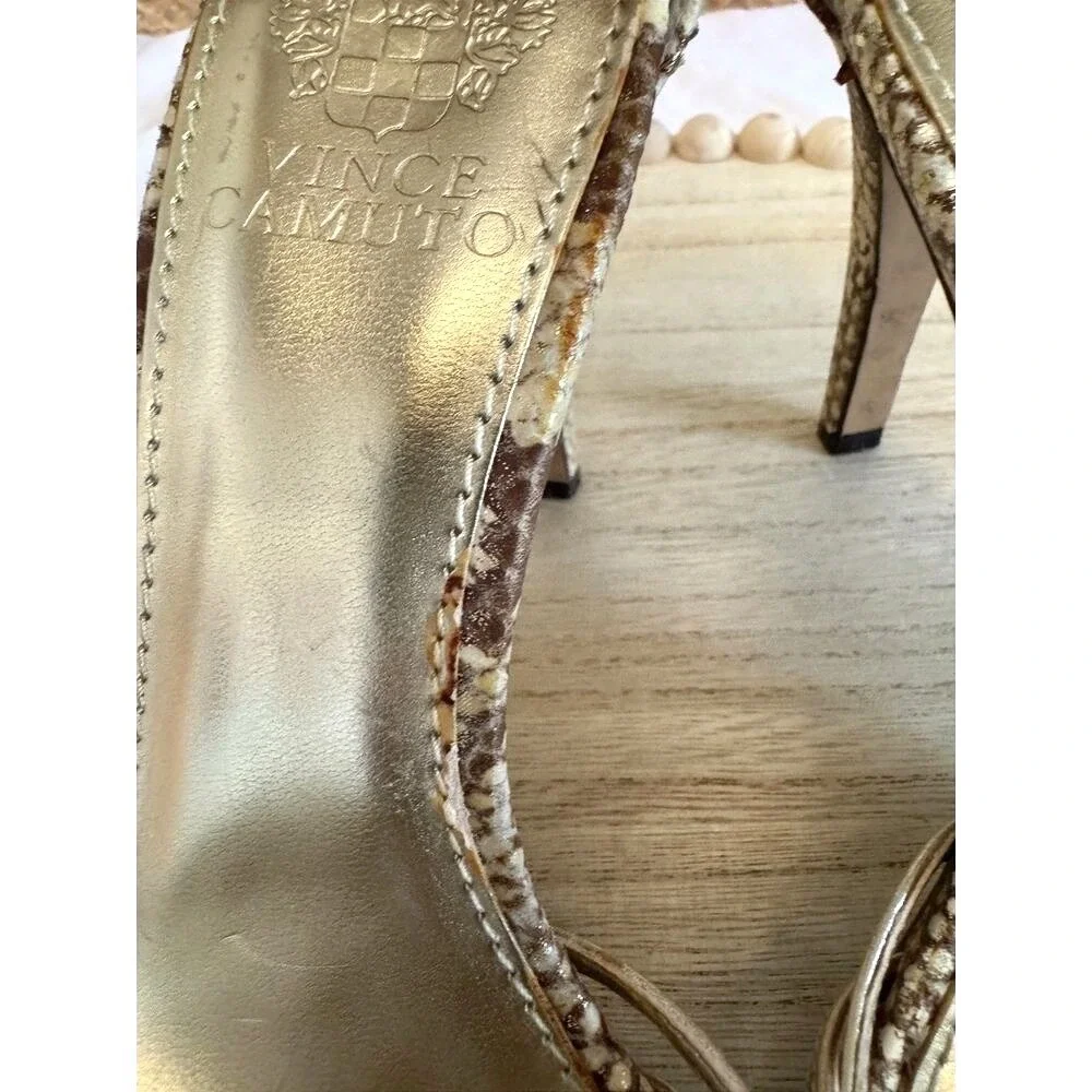Vince Camuto Champagne Metallic Open Toe Stiletto 7B Embossed Leather 4